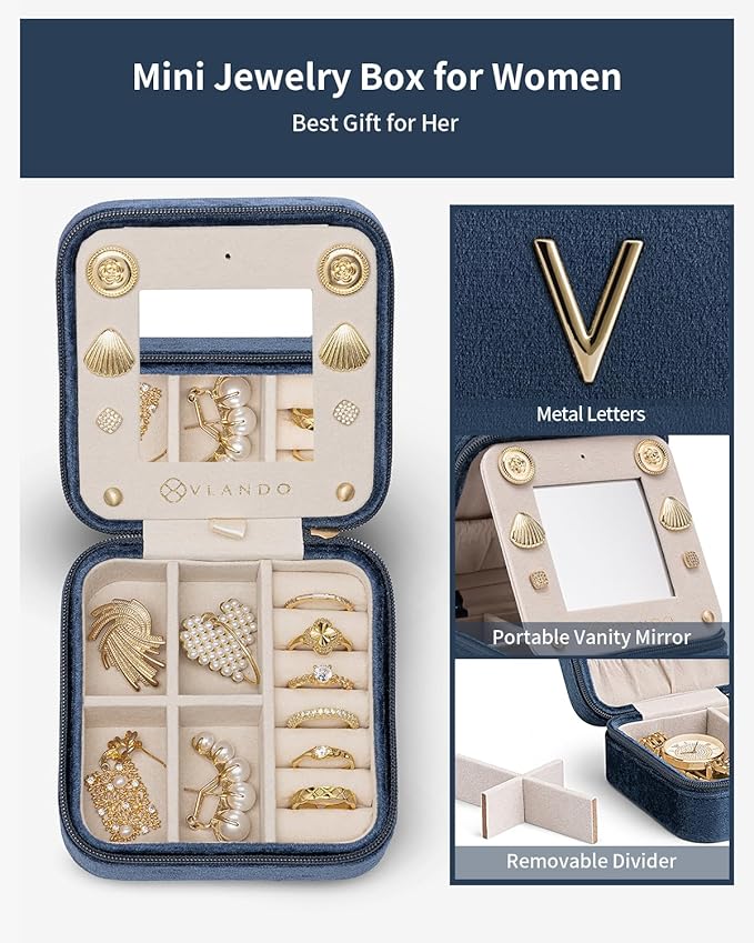 Vlando Travel Gifts for Girls - Birthday, Graduation & Teacher Appreciation Gifts - Letter V, Dark Blue