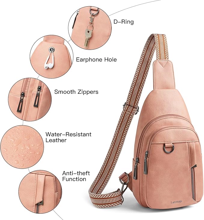 7L Sling Bag for Women Men Leather Small Sling Backpack Daypack Anti Theft Fanny Pack Crossbody Purse Travel
