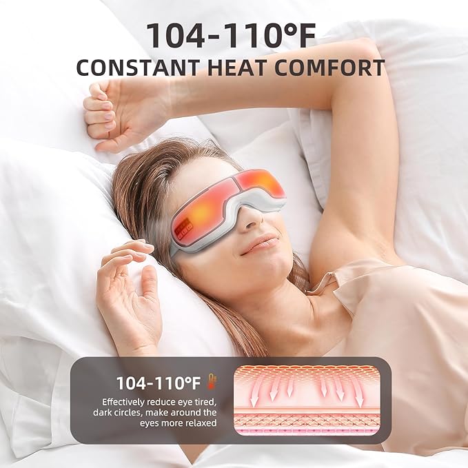 Eye Massager with Heat, Music, Compression, Adjustable Sleep Mask Massage Holiday Birthday Gifts for Women Men, Eye Massager for Migraine Reduce Stye Eye, Eye Strain Relief, Improve Sleep