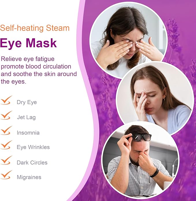 10 Packs Steam Eye Mask,Mnswand Lavender Steam Eye Masks Disposable, Self-Heating Relief Heated Eye Mask for Fatigue, Perfect for Home, Sleep, Spa & Travel ﻿