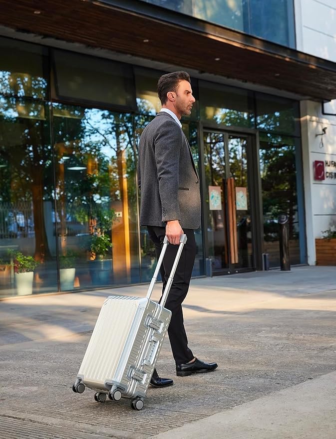 Mvst Luggage Premium All Aluminum Magnesium Carry On 20'' Lightweight Metal,Suitcase with Spinner Wheels Built-in Toiletry Set, Luggage Protector（silvery） (Silver, 20inch)