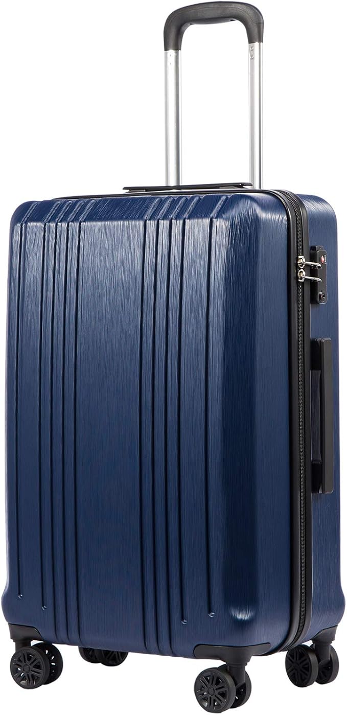 Coolife Luggage Expandable(only 28") Suitcase PC+ABS with TSA Lock Spinner 20in 24in 28in (navy, M(24IN))