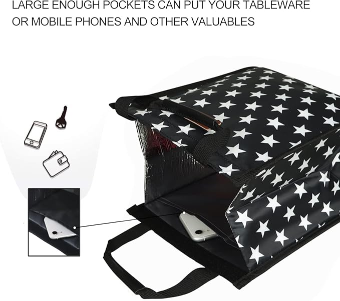 Lunch Bags for Women Insulated Reusable Lunch Tote with Internal Pocket, Lunch Tote bag for Work（Star）