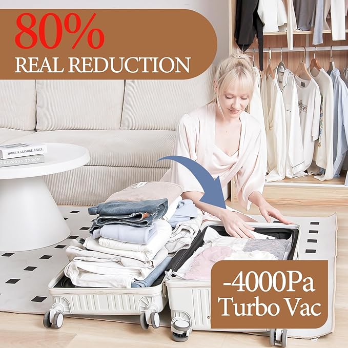 Vacuum Seal Bags for Clothing, 16 Pack Vacuum Storage Bags with Wireless Charging Air Pump(4J+4L+4M+4S), Space Saver Bags for Clothes Blanket Duvets Pillows Comforters Travel