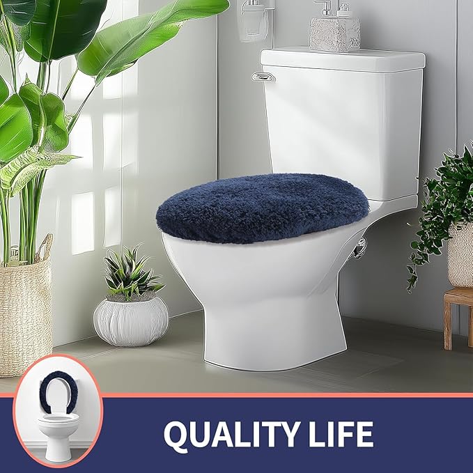 Microfiber Elongated Toilet Seat Cover 19.5"x 15" Machine Washable Solid Toilet Lid Cover Adjustable Rubber Backing Fits Most 18-19.5" L x 14-16" W Elongated Toilet Seat