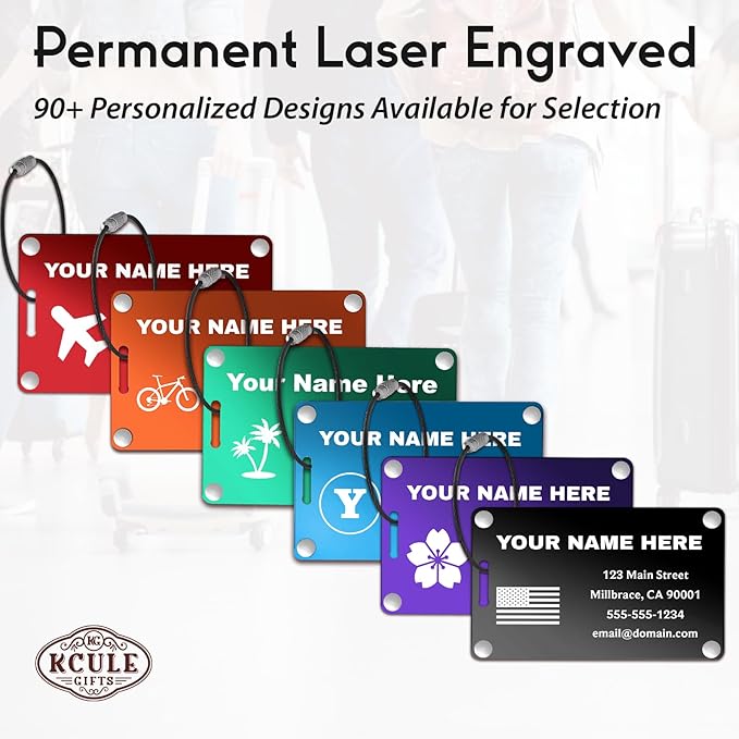 Personalized Luggage Tags: Custom Metal Luggage Tags for Suitcases, Backpacks and Bags with Your Personalized Text (Orange)