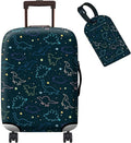 Luggage Cover Suitcase Protector Plus 1 Tag, Dinosaurs Space Travel Suitcase Cover for 18-20 inch Luggage (S) with Concealed Zipper Washable Elastic Cloth Dustproof Anti-Scratch