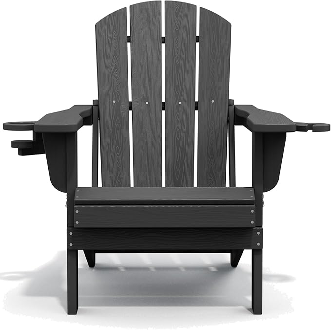 SERWALL Foldable Adirondack Chair Set of 6, HDPE Adirondack Chair with Wood-Texture-Gray