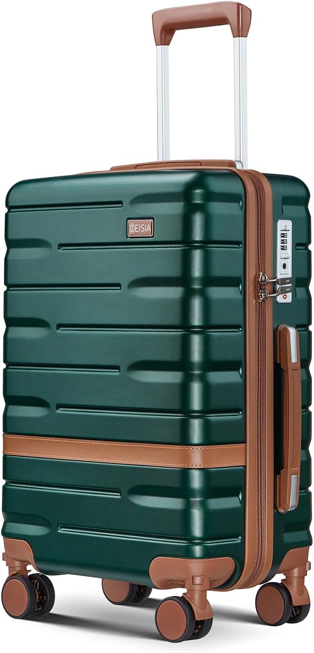 Carry On Luggage Sets,20 Inch Carry-on Suitcase with Spinner Wheels,PC+ABS Lightweight Hardshell with TSA lock,Airline Approved YKK Zippers (Dark green)