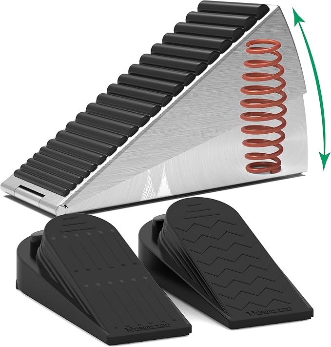 Door Stoppers for Bottom of Door Heavy Duty Adjustable Spring Loaded Rubber Wedge 0.2-3" Stackable Set–1 Large + 2 Small, Non-Slip Base, Security Door Stopper for Interior/Exterior/Home/Office