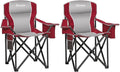 Padded Camping Chairs for Adults, Oversized Folding Outdoor Chairs, Weight Capacity 475lbs, with Cooler Bag, Cup Holder, Storage Pocket Carry Bag (Red - 2 Pack)