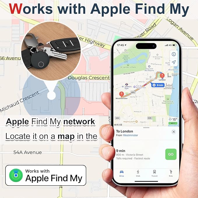 Air Tracker Tags 4 Pack Luggage Tracker Works with Find My (iOS only), Key Tracker, Wallet, Suitcase,Bicycle and More, Replaceable Battery, IP67 Waterproof