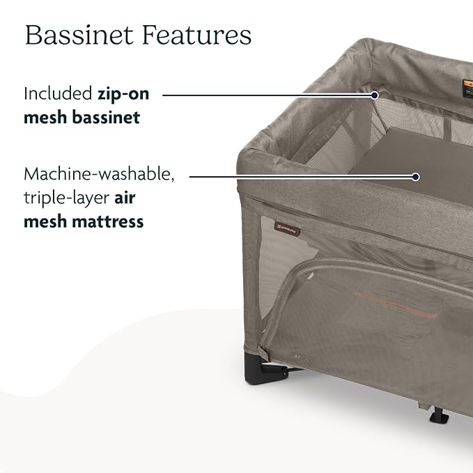 UPPAbaby Remi Playard | Deluxe 3-in-1 Portable Playard, Bedside Bassinet + Travel Crib| Mesh Bassinet, Mattress, Organic Cotton Mattress Cover + Storage Bag Included | Wells (Dark Taupe Mélange)