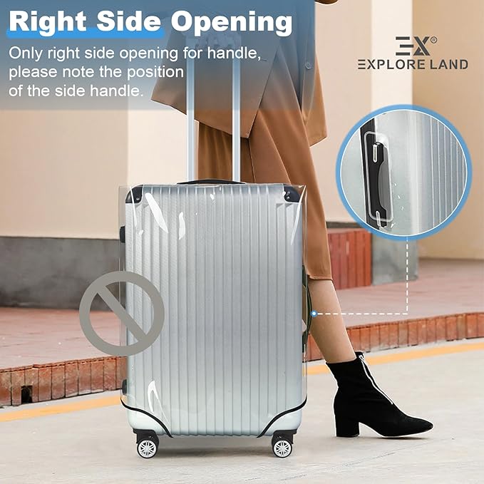 Explore Land Clear Luggage Cover Tough Protector Fits for 20 Inches Suitcase for Travel Airplane (PVC, S)