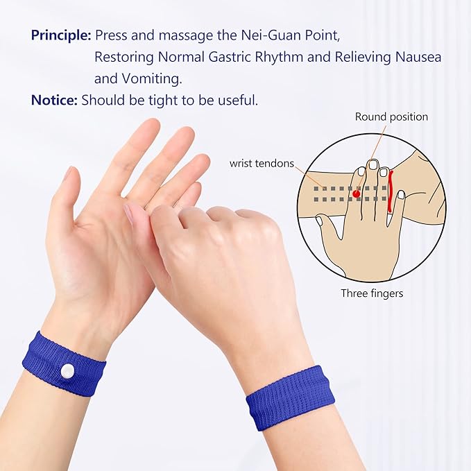 Cozyhealth Motion Sickness Wristband, Anti-Nausea Acupressure Wrist Band for Nausea Relief, Dizziness and Vomiting from Car Boat Flying Travel Sickness (Black/Grey/Dark Blue, 3 Pairs, Large)