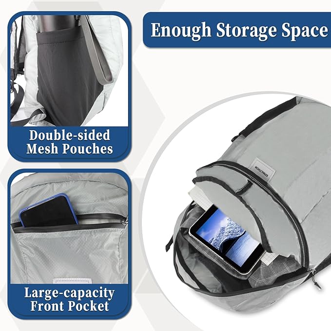Hiking Daypack - Lightweight & Water-Resistant Portable Backpack for Travel, Camping, Outdoor Adventures(16L, grey)