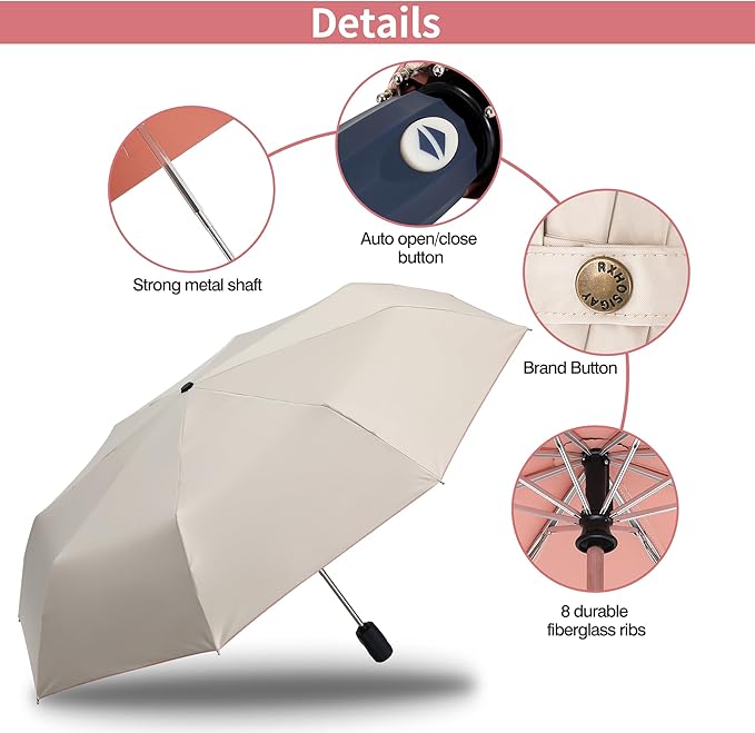 Color Glue Coating Sun Umbrella UV Protection Compact Folding Windproof Parasols Travel Auto Open Close Blocking UV 99.98%