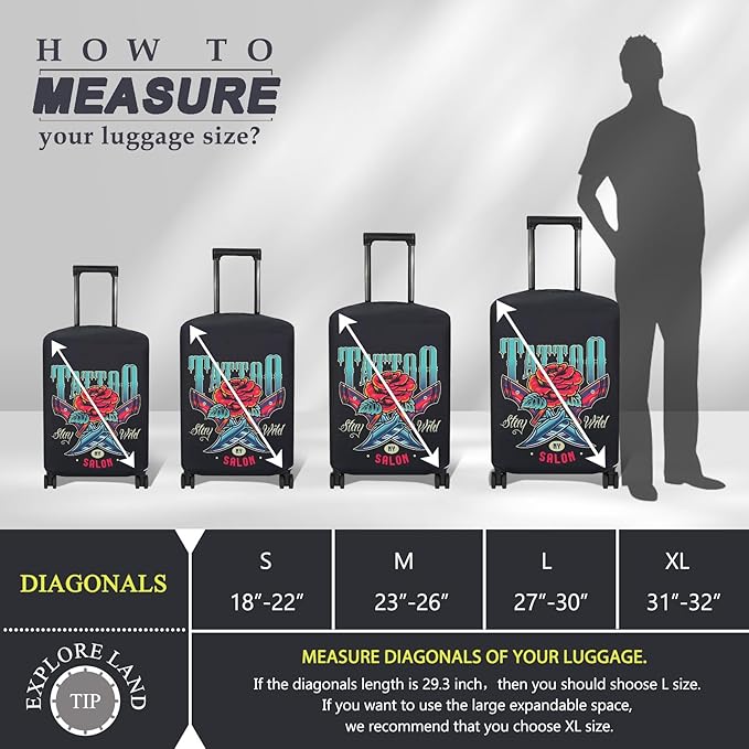 Explore Land Travel Luggage Cover Suitcase Protector Fits 27-30 Inch Case (Blade Rose, L)