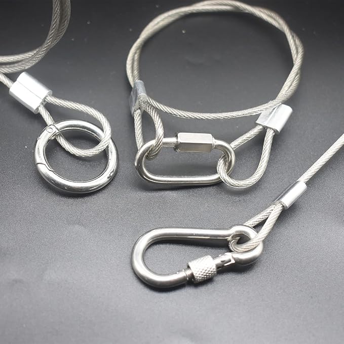6 pcs 39 inch(100cm) 3mm Thickness Stainless Steel Wire Cable with Loops Vinyl Cover Coated Short Rope Lanyard Lock Safety Tether Chains,Clear