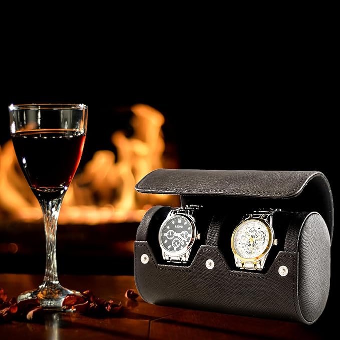 MR.OKAY 2 Watch Travel Case- Classic Leather Watch Case With Perfect Texture.Portable Watch Roll Or Organizer For Storage And Display. Luxury Gifts For Men, All Handmade by Artisans.