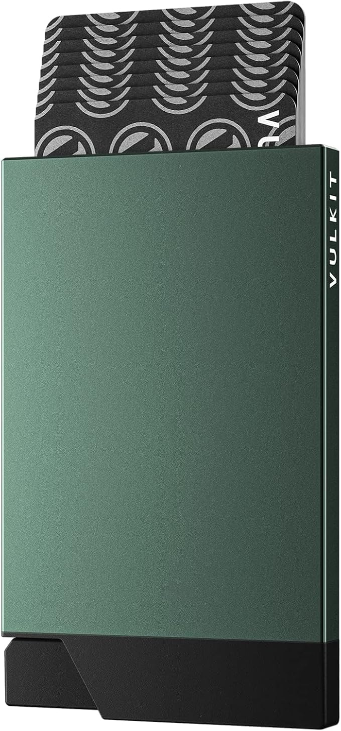 VULKIT Pop up Card Holder Minimalist Credit Card Holder RFID Blocking Slim Metal Card Case for Men or Women(Midnight Green)