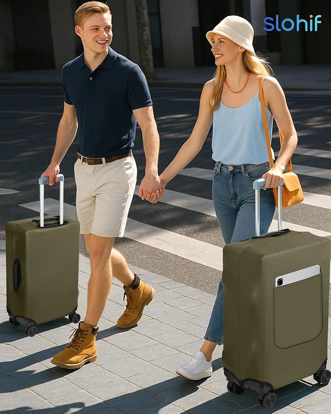 Slohif Luggage Cover for Suitcase Tsa Approved Protector - Luggage Sleeve Suit Case Cover Travel Stretch Large Baggage Case Protective Washable Fit 22-24 Inch Green
