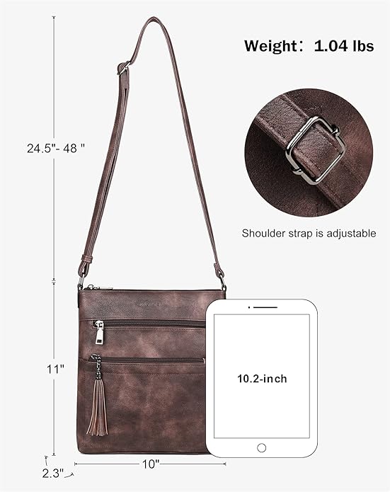 MASINTOR Crossbody Purses for Women, Multi Pocket Casual Crossbody Bag, Adjustable Strap Shoulder Bag with Tassel