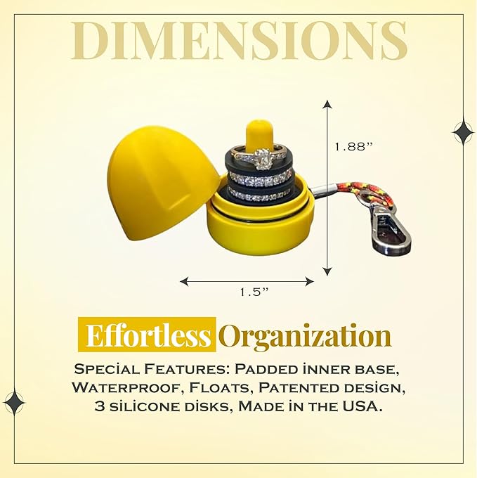 RING THING - Ring Holder Keychain, Jewelry Organizer and Storage, Portable Waterproof Ring Holder, Pill Box Keychain Container, Gym Accessory, and Travel Ring Case (Daisy Yellow)