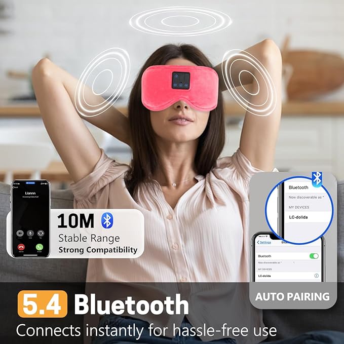Sleep Mask with Bluetooth Headphones 3D Contour Sleeping Headphones 5.4 Wireless Bluetooth, Ultra-Thin Stereo Speakers Blackout Eye Masks for Men Women Travel Sleep