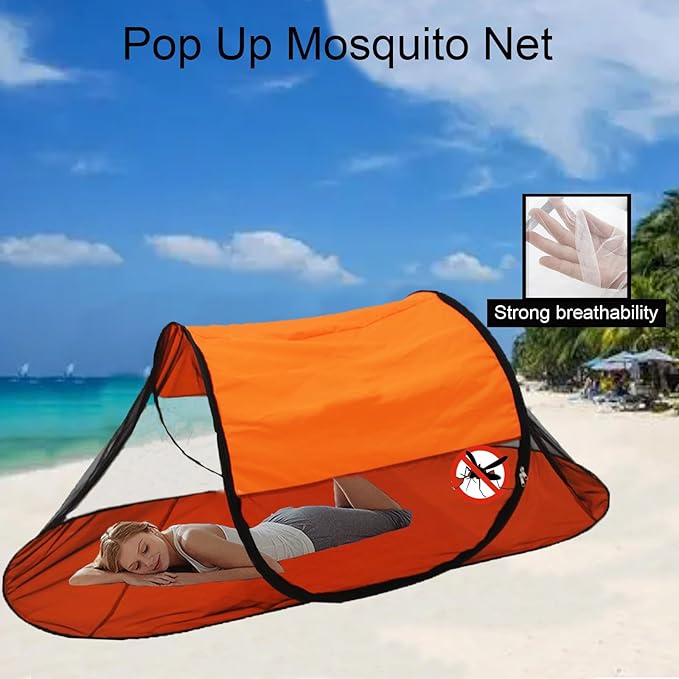 CMINGJ Large Pop Up Mosquito Tent, Portable Foldable Mosquito Net with Bottom for Bed, Camping, Travel, Patio, Suitable for Outdoor Indoor (78 * 28 * 27inch) (Orange Bottom & Top)