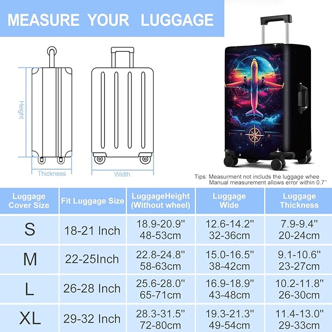 Luggage Cover Washable Suitcase Protector Anti-scratch Suitcase cover Fits 20-34 Inch Luggage (Aircraft, L(28-30inch suitcase))