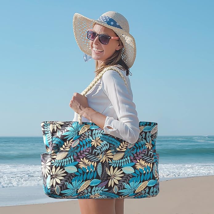 Becokan Beach Bags for Women Large Waterproof Beach Tote Bag Zipper Beach Bags Waterproof Sandproof Swim Pool Bag Large Tote