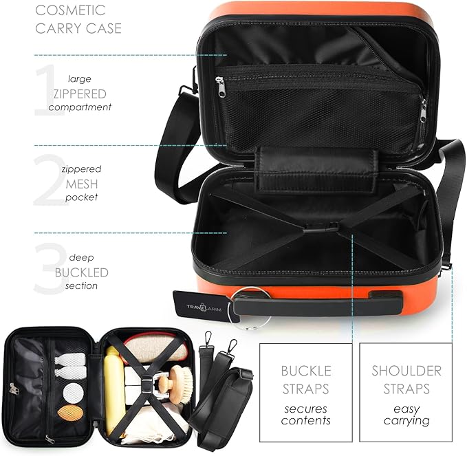 22 Inch Carry On Luggage 22x14x9 Airline Approved, Carry On Suitcase with Wheels, Hard-shell Carry-on Luggage, Durable Luggage Carry-On, Orange Small Suitcase with Cosmetic CaseBag