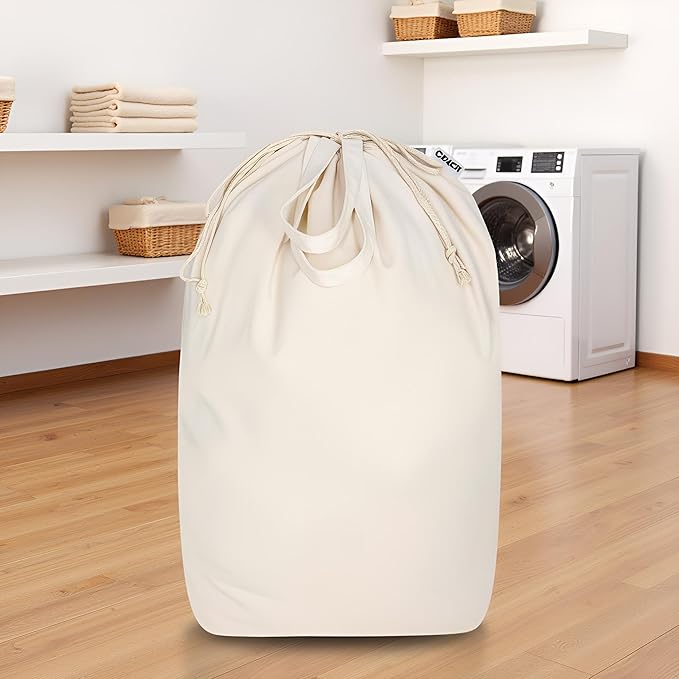 Canvas Laundry Bags 18x18in with Handles & Square Base, Extra Large Heavy Duty Laundry Basket Hamper Liner, Washable Drawstring Dirty Clothes Bag Canvas Storage Sack (Natural XL,1 Pack)
