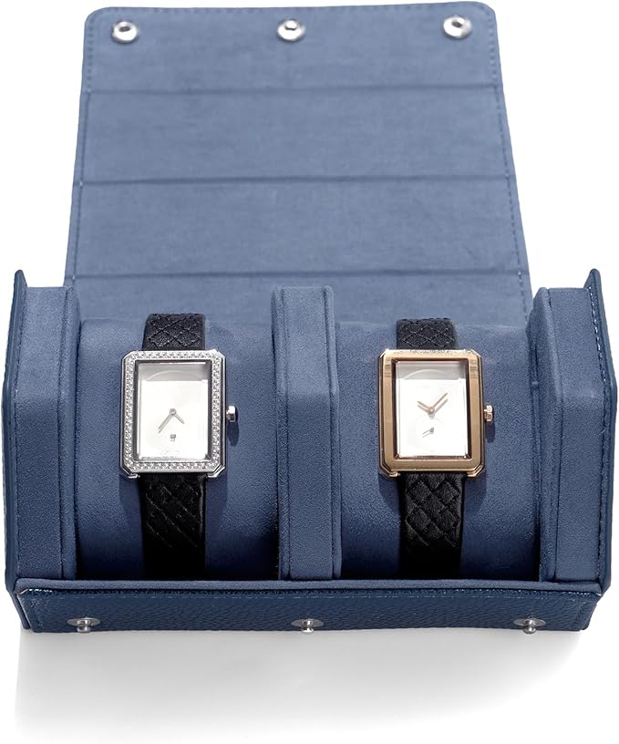 Oirlv Luxury Hexagonal Leather Watch Travel Case Watch Organizer Case for Men Portable Jewelry Storage Roll Organizer(2-Slot,Blue)