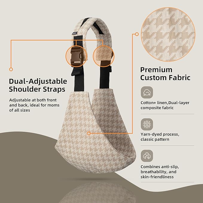Baby Sling Carrier Newborn to Toddler, 2025 Upgraded Houndstooth Baby Sling Toddler Carrier, Premium Cotton Linen Adjustable Shoulder Strap