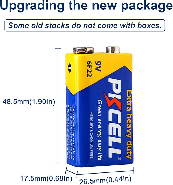 PKCELL 9V Battery Carbon Zinc for Smoke Detectors 6F22 Battery,Ultra Long-Lasting