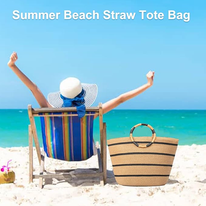 Beach Bags for Women Straw Tote Bag Summer Beach Bag Large Woven Straw Tote for Vacation Holiday