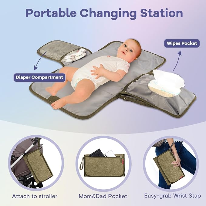 RUVALINO Diaper Bag Backpack, Multifunction Travel Pack Maternity Baby Changing Bags, Large Capacity, Waterproof, Olive Green
