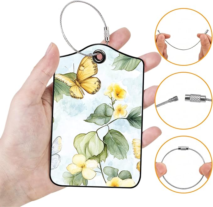 Luggage Tags for Suitcases, 2-Pack PU Leather for Cruise & Travel, Baggage ID Tags with Privacy Cover & Address Card, Durable Metal Ring, Kids Adults Travel Accessories, Watercolor Flutter
