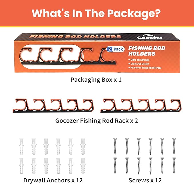 Fishing Rod Holder for Garage, H5 Wall or Ceiling Mounted Fishing Pole Holders with Soft Protective Pad, Fishing Rod Storage Organizer, Horizontal Fishing Rod Wall Mount Nets Storage (2 PACK)
