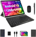 2025 Android 15 Tablet, 12GB+64GB+1TB Expand, 10inch Tablet Productivity Bundle with Keyboard Case, Stylus Pen, Octa-core CPU, Dual Camera, WiFi6, 6000mAh Battery+18W Fast Charge, Support Face Unlock