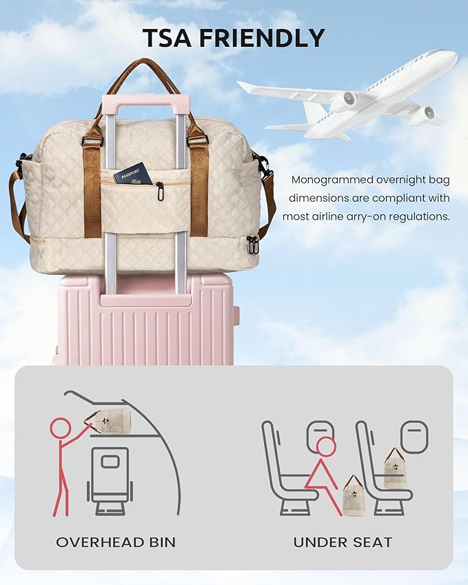 Birthday Gifts for Women-Initial Duffle Bag with Shoe Compartment, Personalized Weekender Bag, Monogram Overnight Bag, Letter Travel Bag with Makeup Bag，Preppy Gifts for Girl (Letter V)