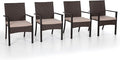 PHI VILLA Outdoor Wicker Chairs Set of 4, Rattan Covered Metal Armchairs with Removable Cushion, Heavy Duty Furniture Set for Patio, Deck, Porch, Yard