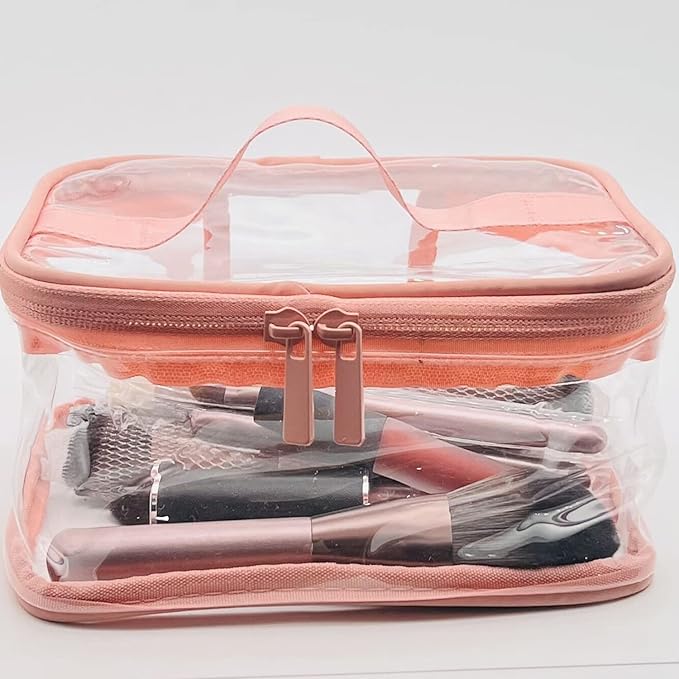 Clear Makeup Bags, 2 Pcs Transparent Cosmetic Bags, Pink, Black