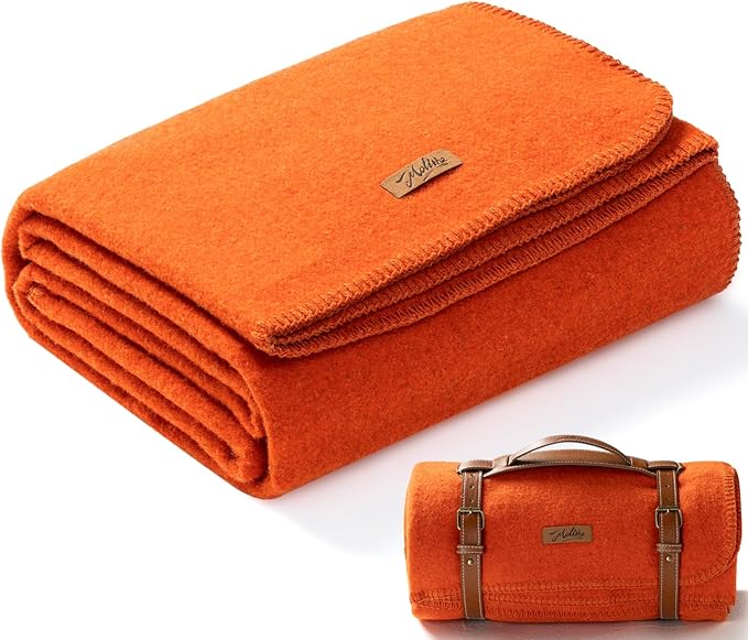 100% Wool Blanket, 48" x 62", Warm, Thick, Washable, Military Wool Blanket, Great for Camping, Outdoors, Sporting Events, Survival Kits, OrangeRed