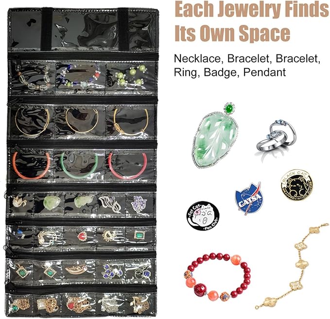 Travel Jewelry Roll Bag Portable Organizer Pouch With Grids&PVC Cover Storage Bags for Necklace, Bracelet, Bracelet,Ring, Badge, Pendant