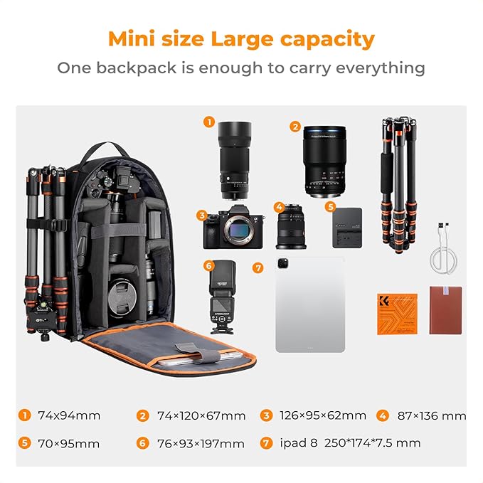 K&F Concept Camera Backpack for Photographers Photography Camera Bag Multi-Functional Camera Bags for Men Women (10L)