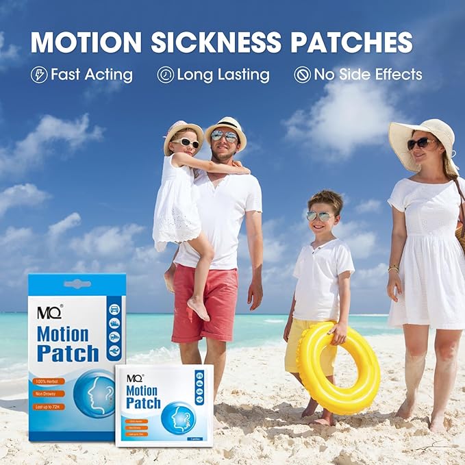 MQ Motion Sickness Patch,50 Count,Non Drowsy Sea Sickness Patches Behind Ear for Cruise Ship Travel, Waterproof Car Sick Patches Fast Acting & Long Last 72H