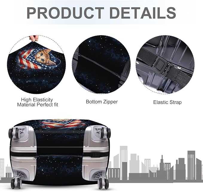 ANNA QUEEN Cute Patriotic Cat Luggage Cover, American Flag Suitcase Protector, Stretchable, Washable Travel Cover for 20-22 Inch Luggage
